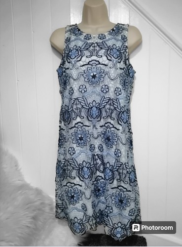 Guess Los Angeles Floral Crochet Blue Dress Size 8 Gorgeous - Picture 2 of 13