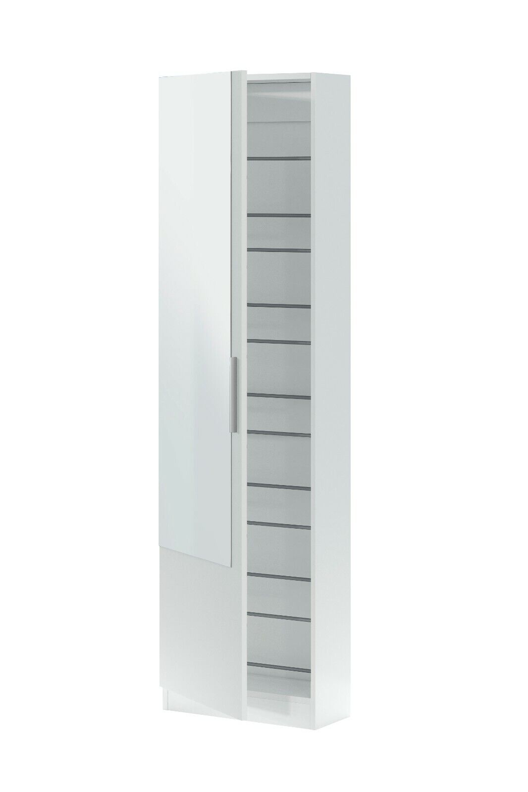 Zapatero moderno alto con espejo color Blanco artik (mate), 180x50x22cm