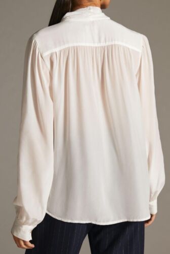 NWOT Scotch & Soda Women’s Ivory Sheered Chiffon Draped Tie-Neck LS Blouse XL - Picture 6 of 24