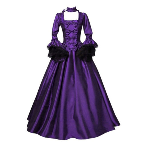 Vintage Costume Victorian Gothic Dress Ruffle Steampunk Medieval Evening Dresses - Picture 16 of 54