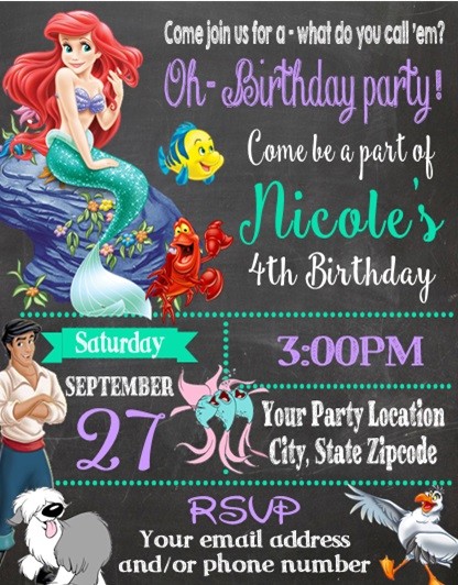 Little Mermaid Ariel Birthday Party Invitations Invites Personalized Custom For Sale Online Ebay