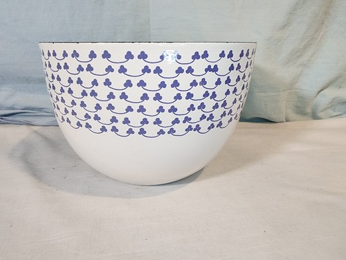 KAJ FRANCK/FINEL Vintage Enamel Bowl, Clover Blue & White, Unmarked, NICE! - Picture 3 of 11