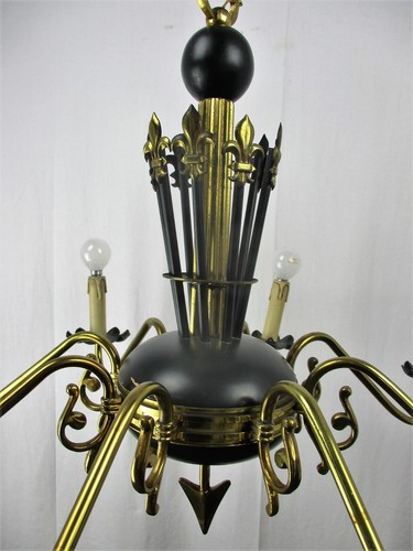 French Wooden Brass 8 Arms Lights Chandelier French Empire Fleur de Lis Rare HTF - Picture 12 of 12