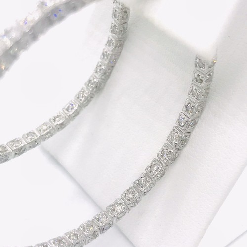18k White Gold 3.30 Carat Diamond H-I / I1 I2 Pierced Hoop Earrings - Picture 3 of 12