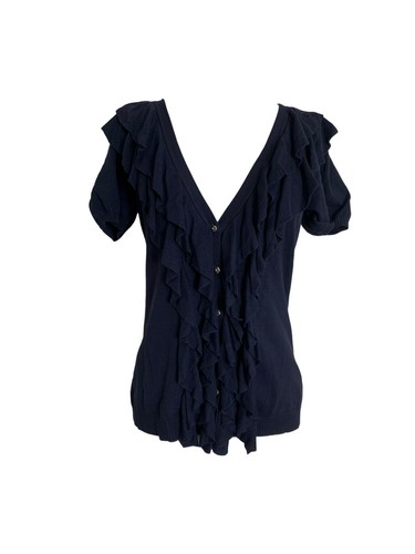 Charlotte Russe Womens Cardigan Sweater Size Medium Navy Blue Ruffle Front - Picture 1 of 4