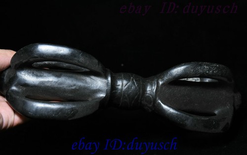 Tibet Buddhism Old Jade meteorolite Stone Carved Vajra Phurba Dagger Holder FaQi - Picture 4 of 6