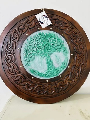 Wikinger-Schnitzschild aus Holz, Baumschild, 61 cm, rund, Schild für Larp, Sca - Bild 4 von 8