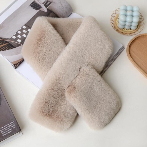 Faux Rabbit Fur Cross Scarves Plush False Collar Scarf Fluffy Shawls Neck Warm - - Bild 16 von 37