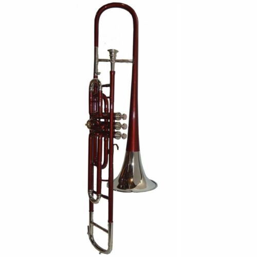 NUOVO TRUMBONE ROSSO NICHEL BB VALVOLA PIATTA TRUMBONE CUSTODIA RIGIDA SENZA M/P - Foto 3 di 3