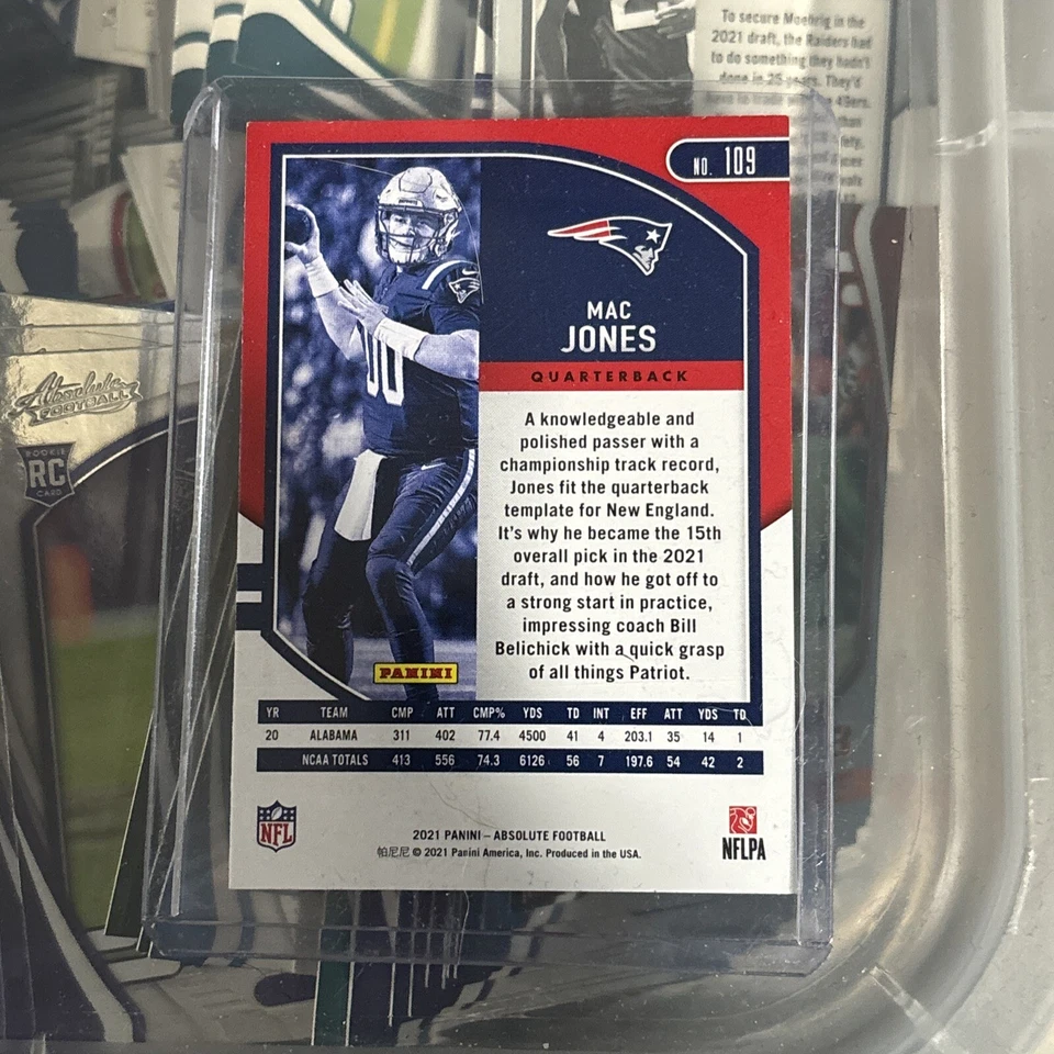 Mac Jones RC Absolute Panini Rookie Card Alabama Pop New England Patriots #1 QB - Image 2 of 4