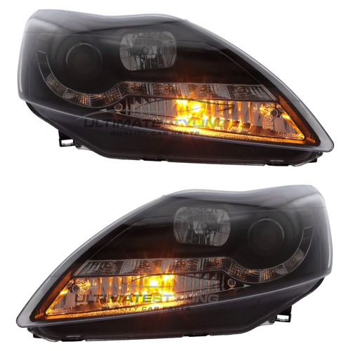 Ford Focus Mk2 Headlights Facelift 2008-2011 LED DRL Black Projector ST Zetec S - Picture 3 of 19