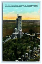 Postcard Will Rogers Shrine of Sun Cheyenne Mountain Colorado Springs Linen UNP