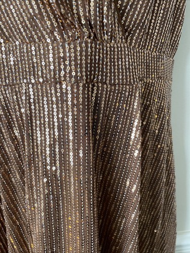 Ladies Size 12 Copper Sequinned Sleeveless Crossover front Skater style Dress - Picture 8 of 10