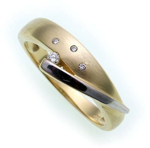 Anillo de mujer brillante 0,04 quilates SI oro auténtico 585 bicolor oro amarillo calidad - Imagen 1 de 1
