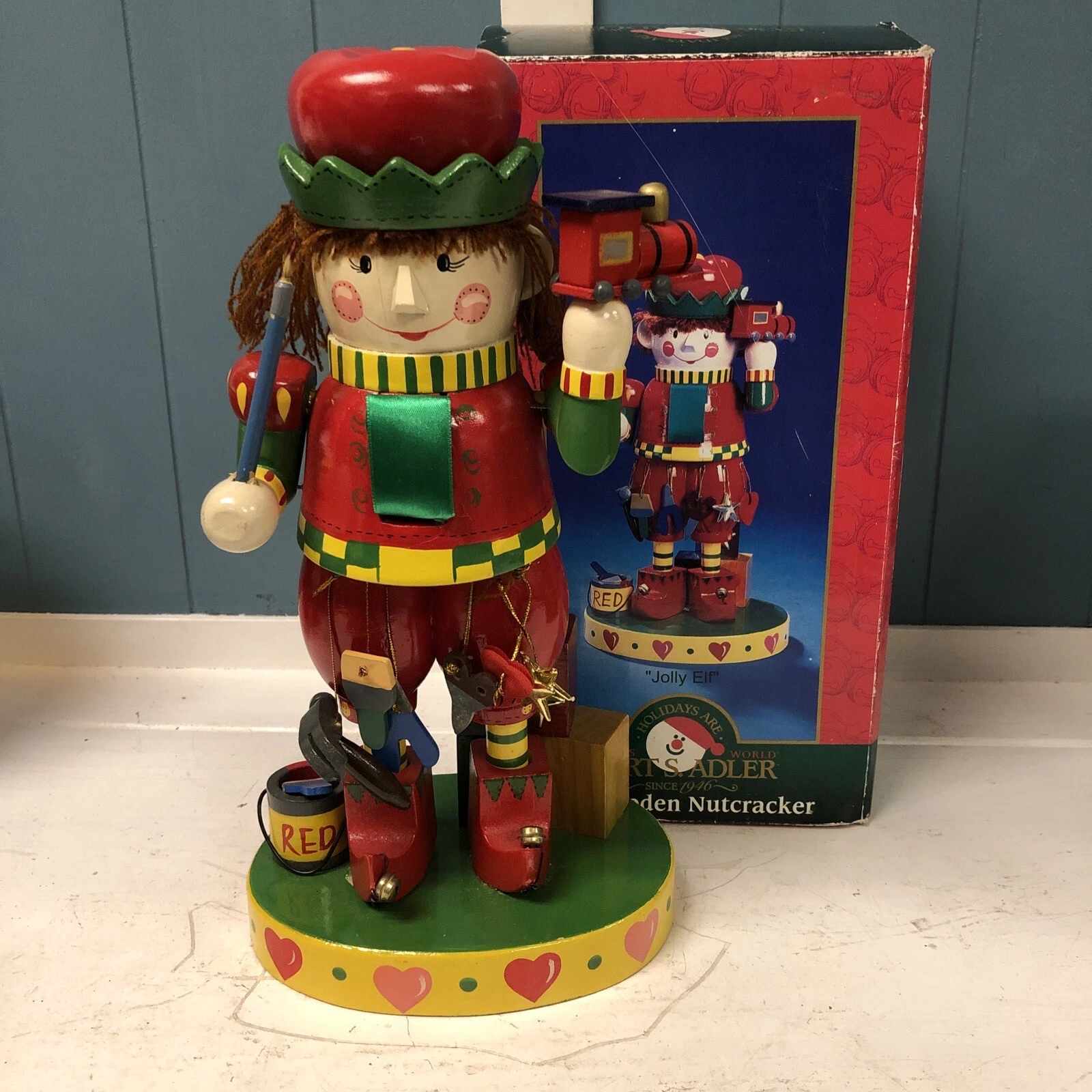 Vtg Kurt Adler 2001 JOLLY ELF Nutcracker 12" Old World We Posen Hand-Crafted