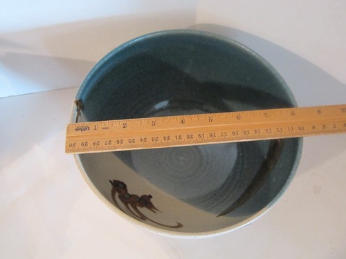 Large Ceramic Studio Pottery Bowl. Signed. Blue Abstract. Asian Design. 5"x 8.5" - Picture 4 of 6