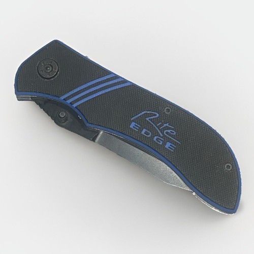 Rite Edge Foldable Pocket Knife 8” Solid Black Blade Blue Handle Accent - Picture 6 of 6