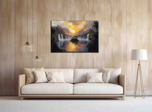 Home Art Wall Decor Landscape River Waterfall Oil Painting Printed On Canvas - Picture 7 of 9