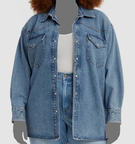 Levi's Damen blau Dylan Western Denim Trucker Hemd Jacke Mantel Übergröße 2X