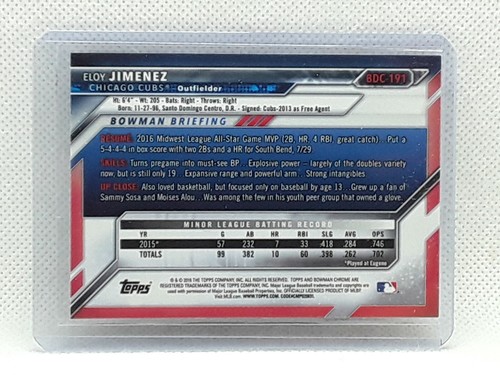 Eloy Jimenez 2016 Bowman Draft Chrome Baseball Prospects #BDC-191 - Chicago Cubs - Picture 2 of 2