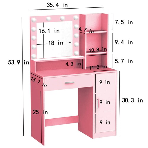 USA Vanity Set with 12 LED Lighted Mirror Makeup Dressing Table Dresser Desk - Picture 6 of 8