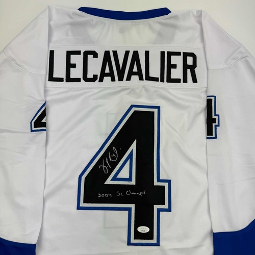 Autographed/Signed Vincent Lecavalier 2004 SC Champs Tampa Bay White Hockey Jers - Picture 2 of 4