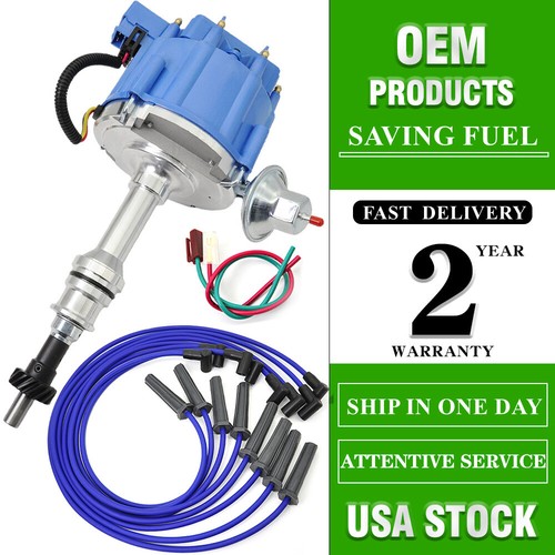 FOR FORD 351C 351M 400 429 460 HEI DISTRIBUTOR + 8.5mm BLUE SPARK PLUG WIRES KIT - Bild 1 von 11