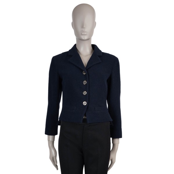 71788 Auth CHANEL Navy Blue Wool 11A Short Tweed Jacket 40 M