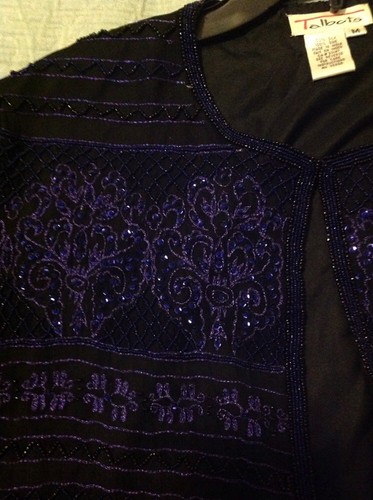 Talbots Silk Beaded Black , Purple  Evening Jacket Medium - Picture 3 of 12