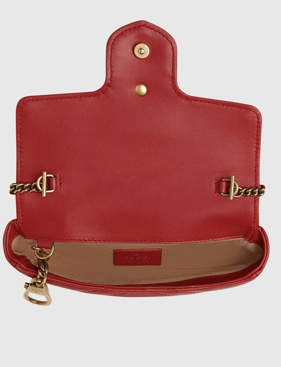 Auth Gucci GG Marmont Matelassé Leather Super Mini Bag Purse