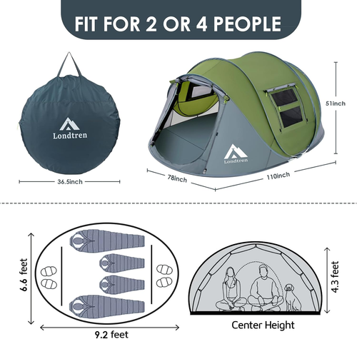 4 Person Pop Up Camping Tent Waterproof Instant Setup 2 Doors Outdoor Travel - Picture 2 of 12