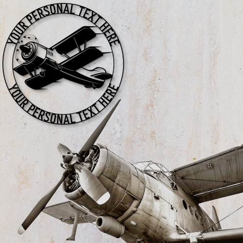 Personalized Biplane Metal Sign - Custom Vintage Airplane Wall Decor Gift - Picture 3 of 5