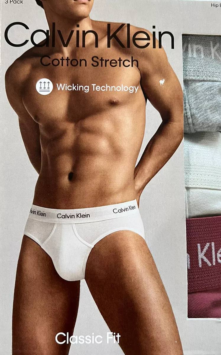 Calvin Klein 3-Pack Cotton Stretch Hip Briefs Classic CK Underwear  (Gray-Burg)