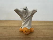 Vintage Byron Molds Halloween Ghost w/Pumpkin Trio 6" Tall Ceramic 1977