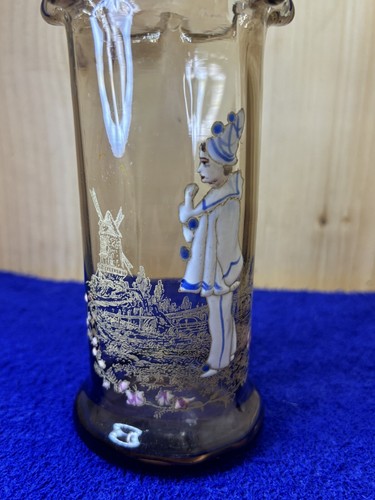 Theodore Rossler Vase handemailliert, Clown, Braunglas Überlauf um 1900 - Bild 17 von 24