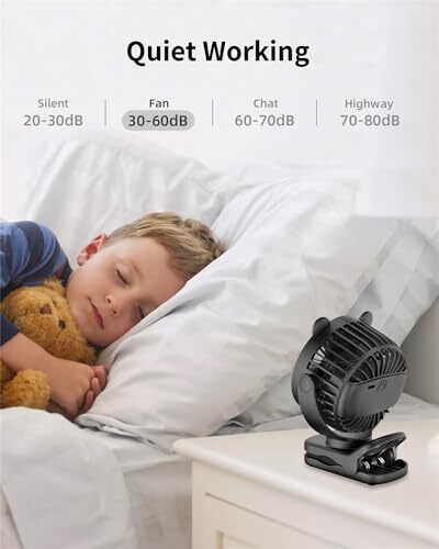 Clip on Fan, Rechargeable Portable Fan with 2000mAh Battery Operated, Black - Picture 7 of 7