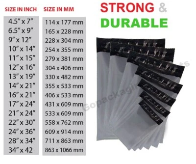 JEEJAAN GRAUE VERSANDTASCHEN STARKES KUNSTSTOFF PORTO POLY POST VERPACKUNG SELBSTSIEGELUNG - ALLE GRÖSSEN