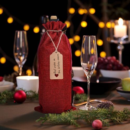 Burlap Wine Bags 12 Pcs Wine Bottle Gift Bags Reusable Gift Bags With Burgundy - Picture 5 of 7