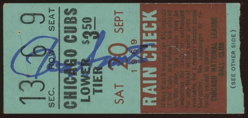 Ron Santo Signed Sept. 20, 1969 Ticket Stub (JSA COA) Chicago Cubs vs Cardinals