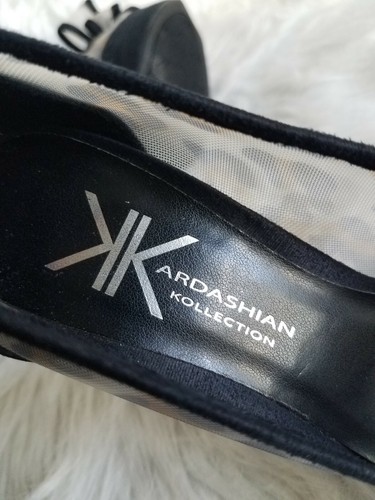 NEW Kardashian Kollection Miami Heel Stiletto Peep Toe Animal Print Bow Black 6 - Picture 8 of 10