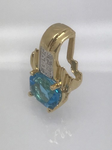 2.5 Carat Blue Topaz 8 Diamond Pendant Necklace Enhancer .08 CTW 14K (NJL024137) - Picture 4 of 6