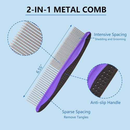 Pet Grooming Brush Set - Extra Long Pin Slicker Brush for Long Haired Dogs & Cat - Picture 4 of 8