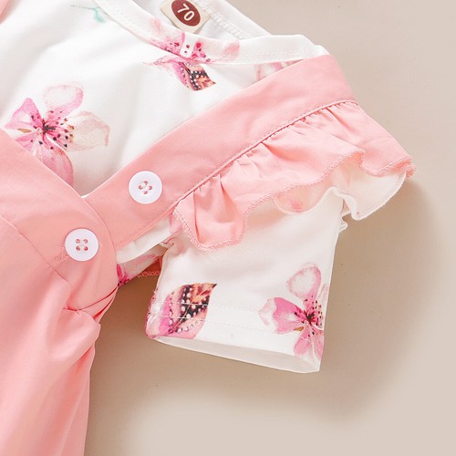 3PCS Newborn Baby Baby Girl Clothes Set Flowers Romper Strappy Dress Headwear - Imagen 7 de 8