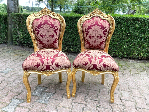 Table with Chairs - Italian Baroque 7-Piece Dining Set, Gold Leaf, Red Damask - Picture 13 of 23