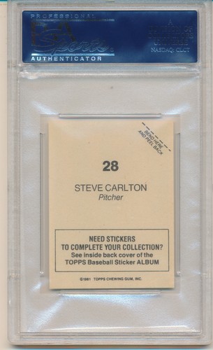 1981 Topps Stickers Steve Carlton (HOF) (#28) PSA10 PSA - Picture 2 of 2