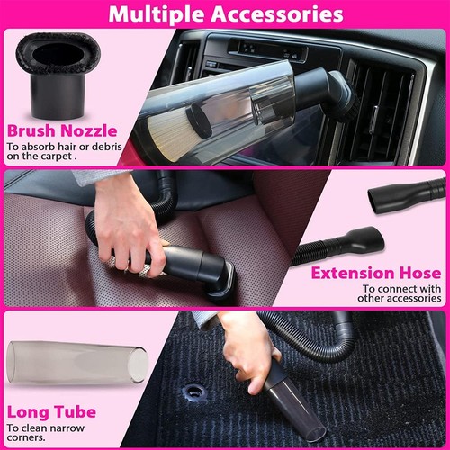 Pink Car Vacuum Kit,8000PA Cordless Handheld Vacuum,Car Detailing Brush,Gift - Picture 3 of 9