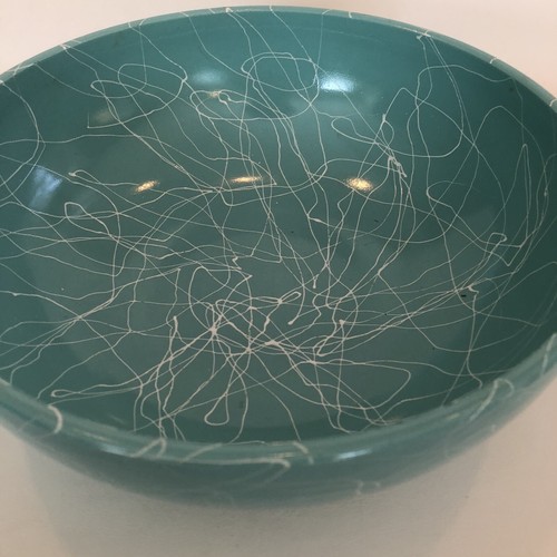 Atlas Hazel Bowl MCM Spaghetti String Drizzle 10" Dia Serving Mixing Retro Aqua - Picture 5 of 10