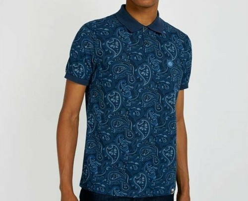 Pretty Green Mens Ranson AOP Paisley SS Polo Size XS Navy Paisley RRP £50 - Picture 3 of 3