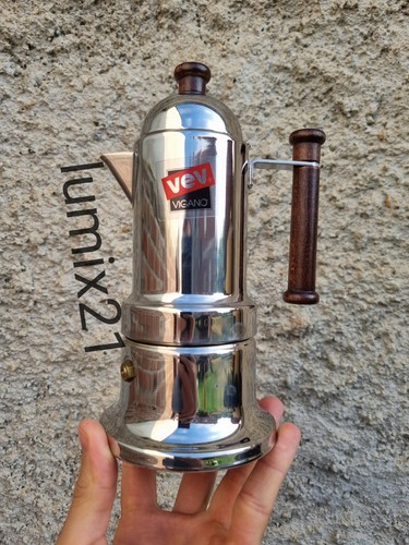 Caffettiera Kontessa moka manico legno Vev Viganò acciaio inox 4 cups INDUCTION - Picture 2 of 14