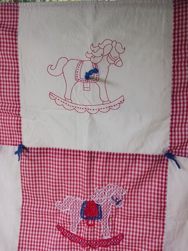 Handcrafted Baby Crib COVERLET Rocking Horse Wall Hanging Blanket Throw Vtg - Picture 13 of 24